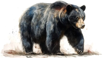 Fototapeta premium Majestic Black Bear Watercolor Illustration Perfect for nature documentaries, children's books, wildlife magazines, educational posters, and environmental campaigns.