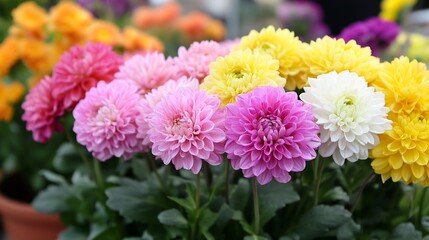 Colorful Chrysanthemum Bouquet with Vibrant Blooms in Various Hues : Generative AI