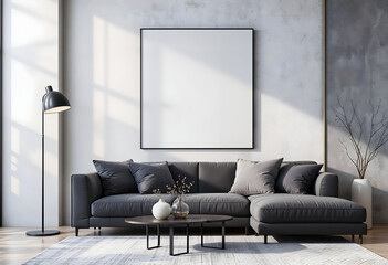 Modern Living Room with Wall Frame Mockup and Minimalist Decor