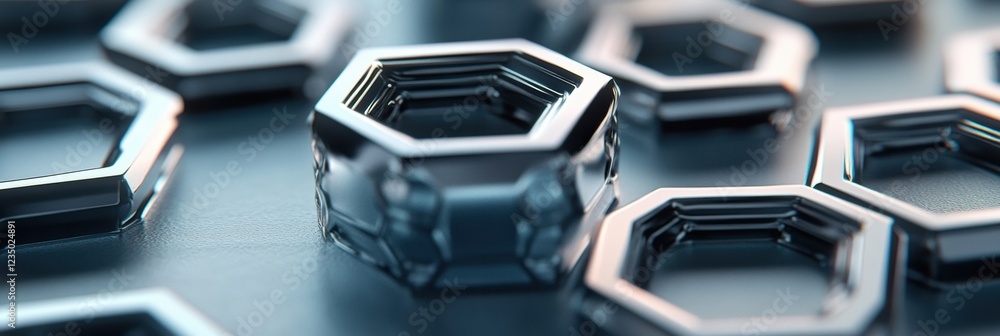 Poster intricate hexagonal shapes created from transparent material on a smooth surface with reflective qua