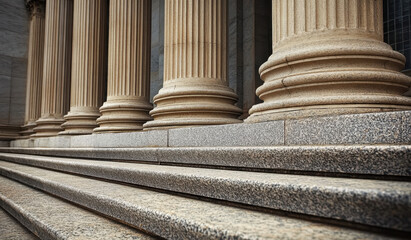 Stone pillars row and stairs detail. Classical building facade 