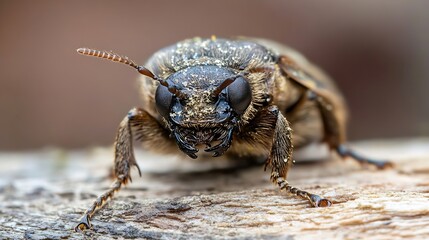 Detailed Beetle Image on a Wooden Surface Showcasing Unique Antennae : Generative AI