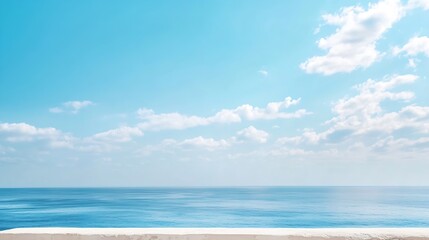 Obraz premium Calm ocean horizon under bright blue sky inviting peacefulness and relaxation : Generative AI