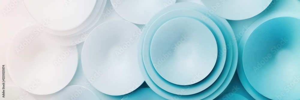 Poster Soft blue and white circular patterns create a calming abstract background design for creative projects and digital art. Generative AI