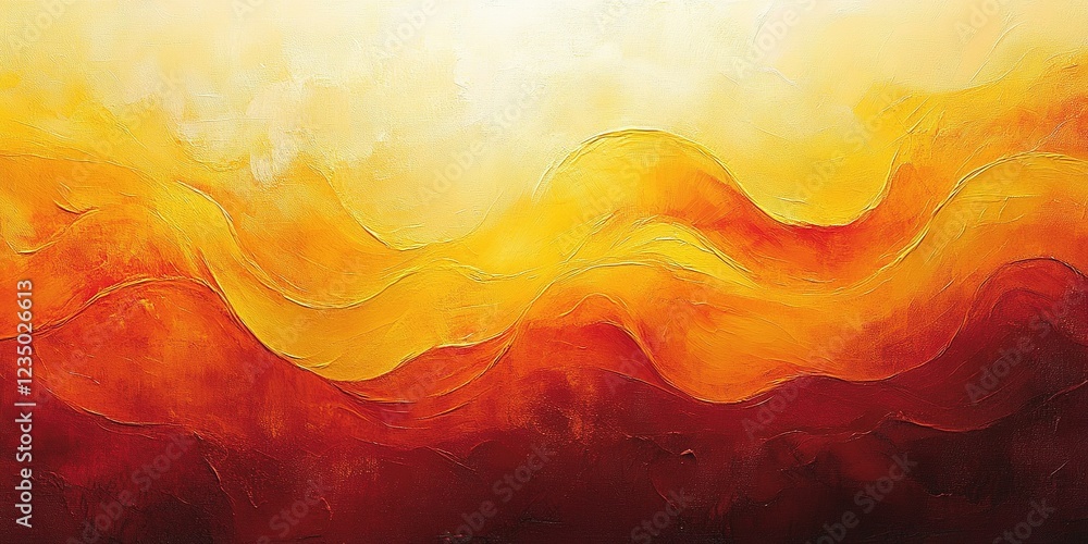 Poster Vibrant abstract artwork with flowing waves of orange and yellow hues creating a warm atmosphere and dynamic movement