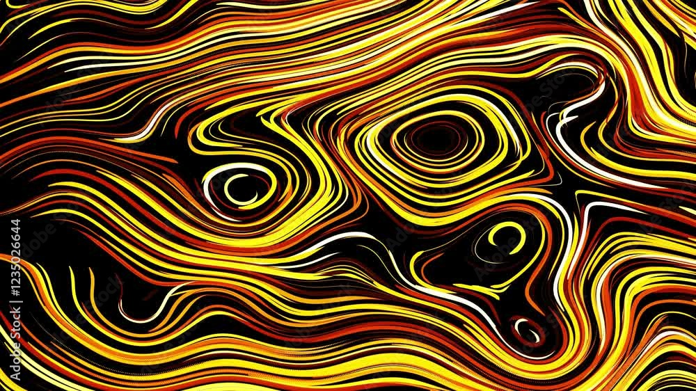 Poster abstract creative looped bg with curled lines like yellow trails on surface. lines form swirling pat