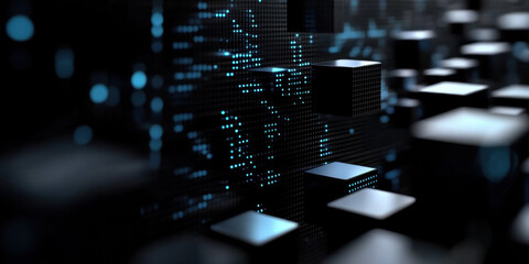 Digital background perfect for tech processes, neural networks, artificial intelligence, data transfer and encryption, digital archives, sound and graphic presentations, science, education, etc