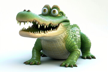 A 3D cartoon-style crocodile with a big, friendly smile, designed in a playful and lively manner