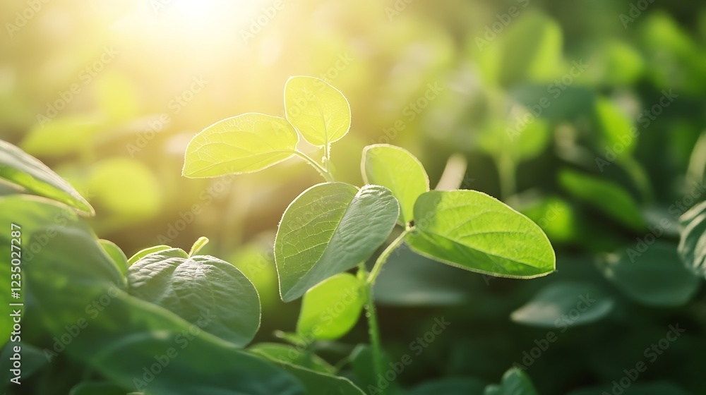 Aufkleber sunlit green leaves glowing in morning light creating a tranquil nature scene : generative ai