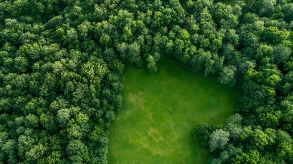 Naklejka premium Dense Forest Canopy with Clearing in the Center Aerial Perspective : Generative AI