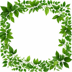 A vibrant arrangement of green leaves creating a natural border, isolated on a transparent or white background 