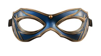 Blue and gold superhero mask isolated on transparent background