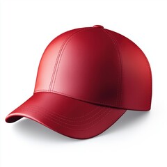 Classic light red baseball cap with curved brim isolated on white background