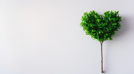 Fototapeta premium Heart-shaped tree with vibrant green leaves against a neutral background.