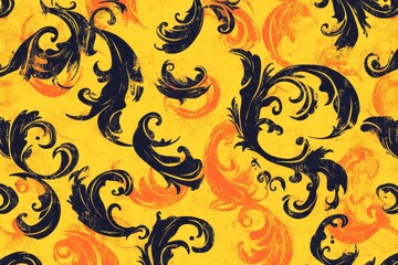 Twisted pattern with design elements against yellow background .