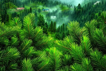 Obraz premium backdrop of lush green pine trees