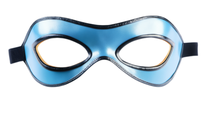 Light blue superhero mask with black edges on transparent background