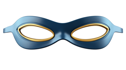 Blue and gold superhero mask isolated on transparent background