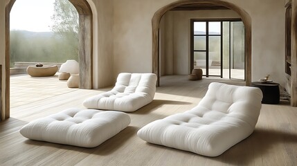 Fototapeta premium Serene Minimalist Lounge Space with White Cushions