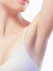 Closeup of smooth armpit on white background
