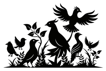 set of black and white birds