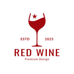 wine and glasses in minimalist style line restaurant and bar star logo vector icon illustration design