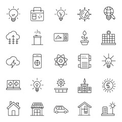 Solar Energy Line Icons vector Solar Power Systems & Renewable Technology