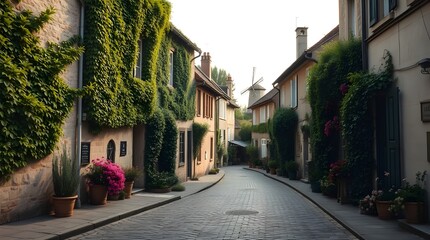 Fototapeta premium 3d image. Old Town, Street, 3d wallpaper and mural. Wallpaper on the wall