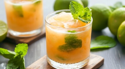 Refreshing Citrus Mint Cocktail with Lime and Ice for Summer Refreshment Concepts : Generative AI