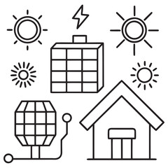 Solar Energy Line Icons vector Solar Power Systems & Renewable Technology