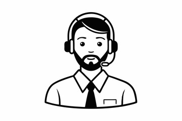 call center man black and white color silhouette
