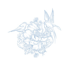 Obraz premium Wedding bouquet with flowers and bird.