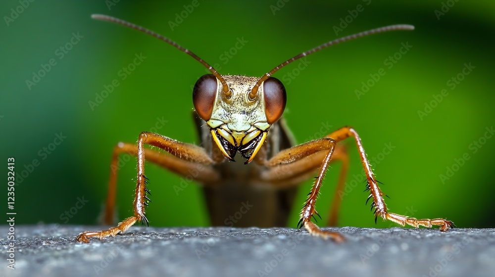 Poster macro shot of cricket emphasizing intricate details of eyes and vivid background contrast : generati