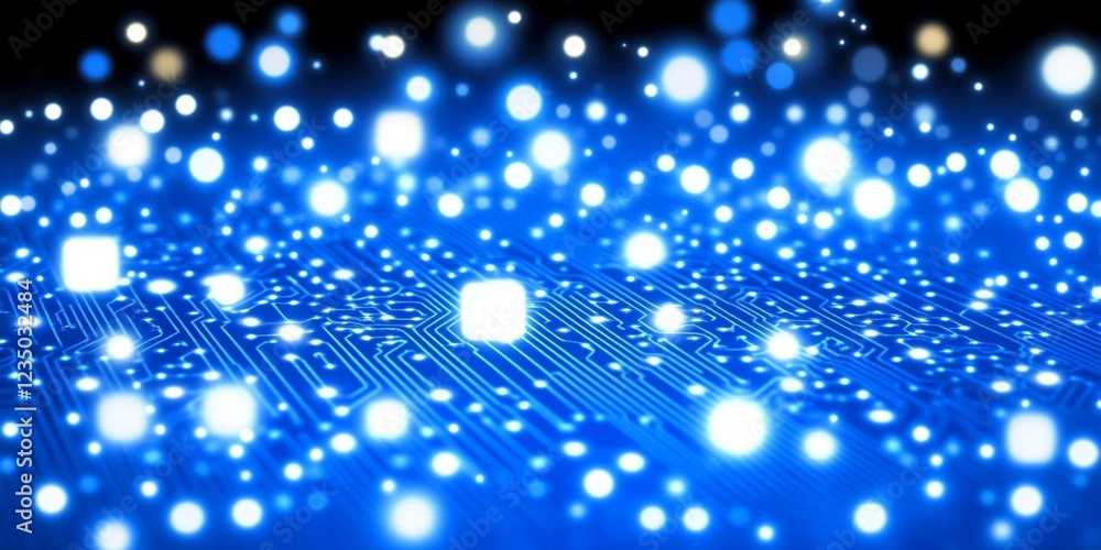 Poster abstract blue circuit board technology digital background glowing lights network design modern web