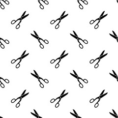 Black scissors isolated on white background. Monochrome seamless pattern. Vector simple flat graphic illustration. Texture.