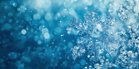 Intricate Snowflake Against Blue Bokeh Background