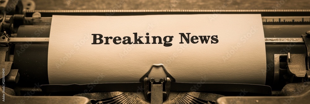 Poster vintage typewriter with a blank sheet featuring bold breaking news in a timeless setting. generative
