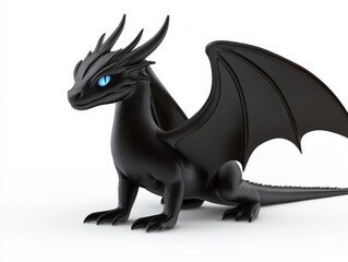 Fototapeta premium 3D illustration Sleek Black Dragon with Blue Eyes 