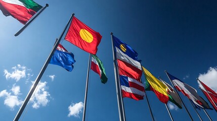 Diverse International Flags in the Sky Showcasing Global Unity and Multicultural Celebration : Generative AI