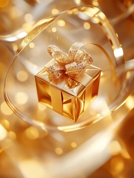 Golden Gift Box with Elegant Ribbon
