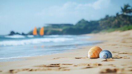 Obraz premium Seashells on a Serene Tropical Beach: A Summer Idyll