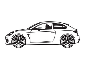 Black vector illustration of a car on a transparent background. Ideal for automotive designs, transportation themes graphics, and vehicle illustrations