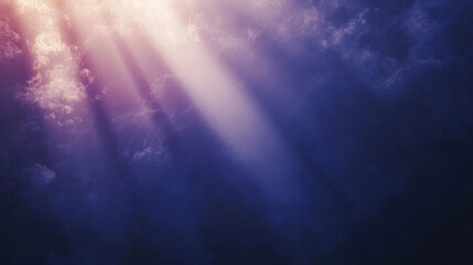 Obraz premium A radiant beam of diffused light intersecting a muted navy backdrop, gentle color transition from peach to violet, painterly softness
