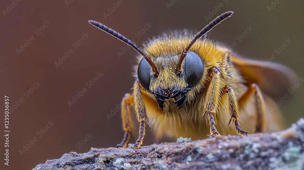 Poster closeup of furry honeybee on rustic surface in natural lighting for insect enthusiasts : generative 