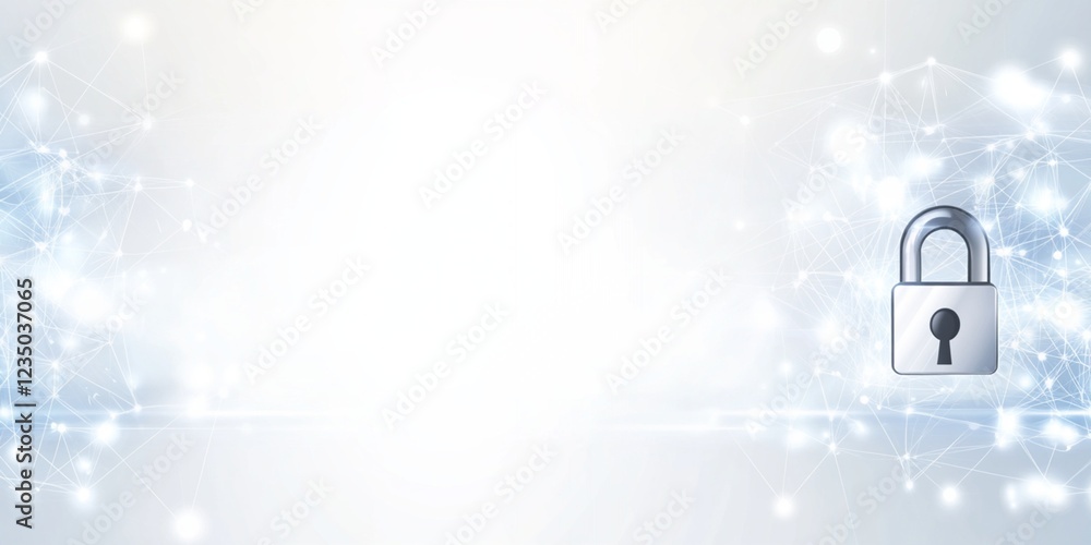 Poster digital security network padlock abstract technology background web data safe blue white light lines