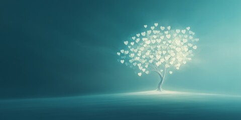 Tree of Hearts on Serene Background
