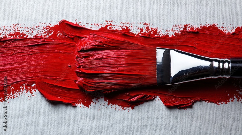 Poster red paintbrush stroke on canvas showing artistic expression