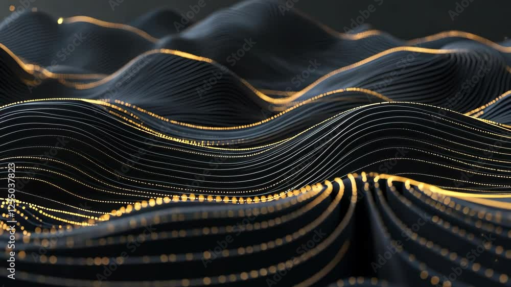 Poster textured waves of black and gold flow together, creating a mesmerizing visual experience in a digita