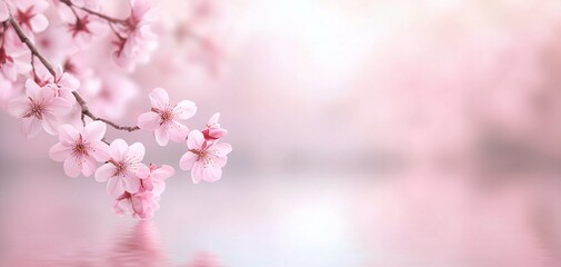 Cherry blossoms blooming gracefully by a serene lake during tranquil springtime moments