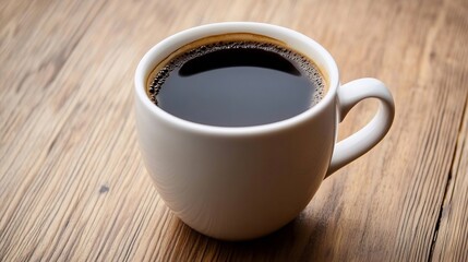 Classic White Coffee Cup Filled with Black Coffee on Rustic Wooden Surface : Generative AI